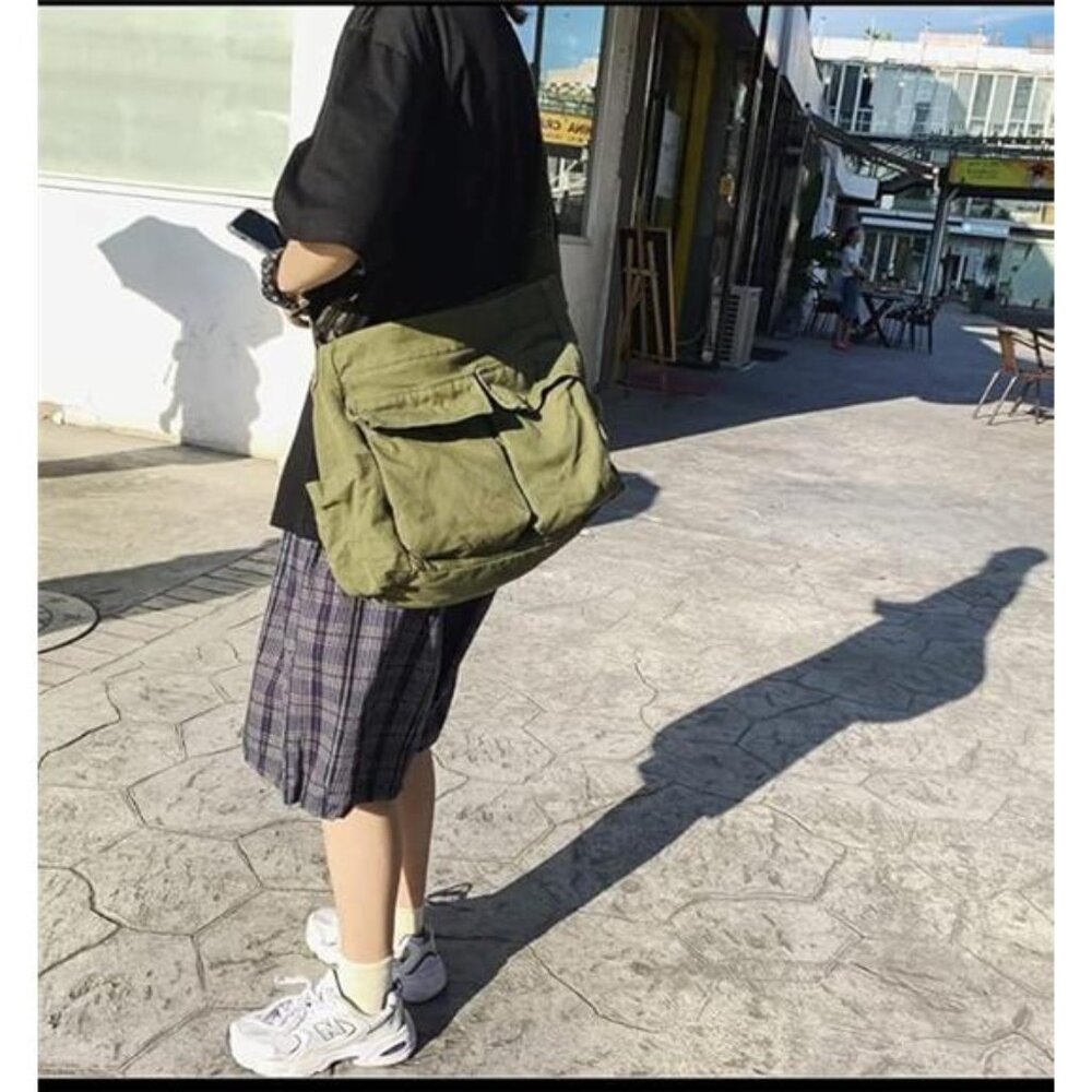 Large Messenger Bag Canvas Crossbody Shoulder Tote With Multiple Pockets - Picture 5 of 6